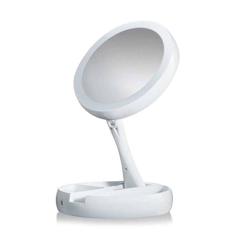 Double Sided Rotation Folding Usb Lighted Vanity Mirror Portable Tabletop Lamp