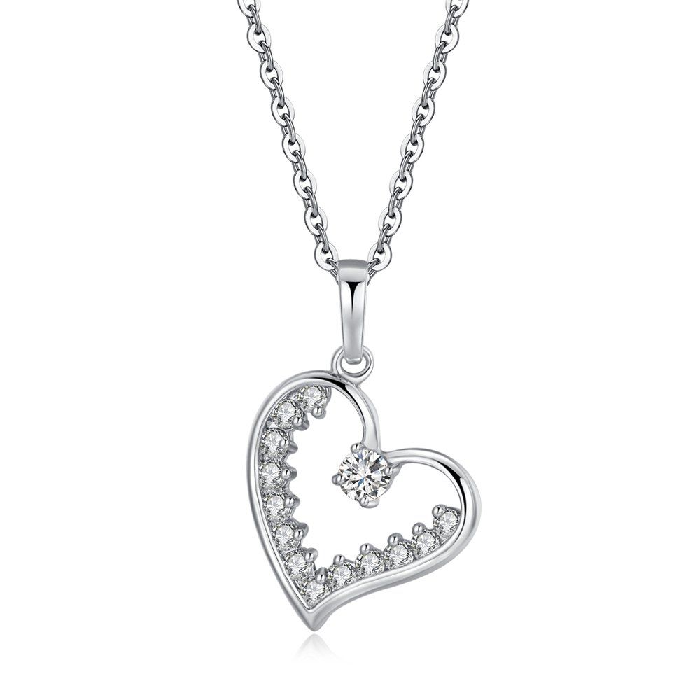 

Heart core ornament Zircon Necklace, Silver