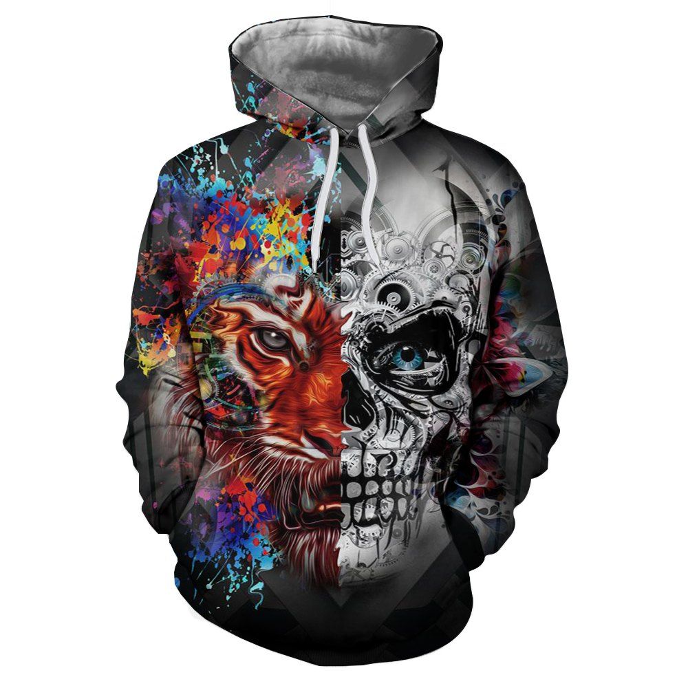 

Fashion Personality 3D Digital Printing Men's Large Pocket Hoodie Sweater, Multi