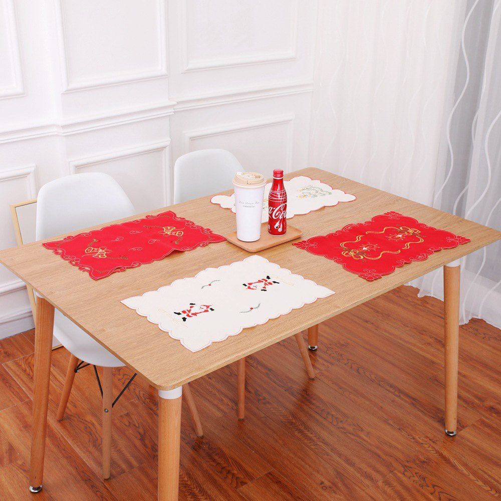 

4PCS Christmas Placemats Eat Mat Table Decoration Embroidery Mats, Multi