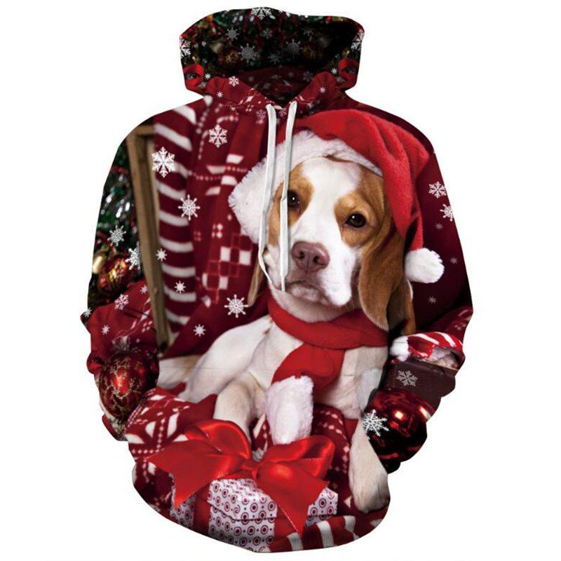 

Women's Casual Hoodie 3D Print Santa Dog Christmas Hoodie, Red