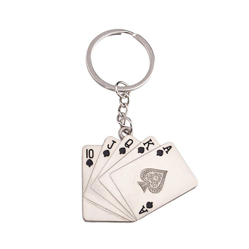 

Personality Straight Flush Playing Card Key Ring, Silver