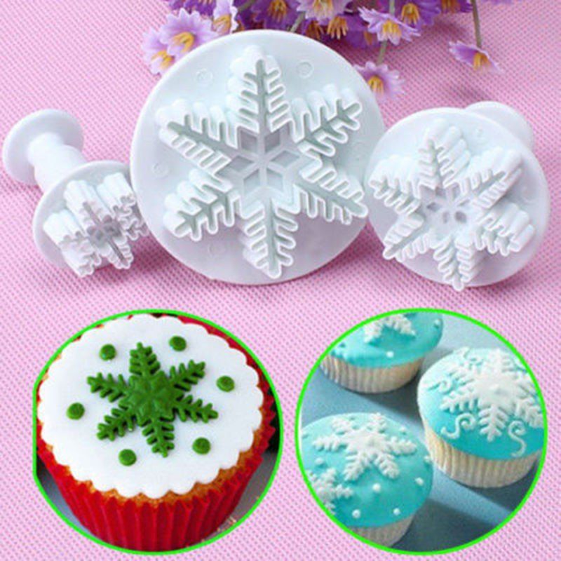 

3PC Snowflake Fondant Cookie Cutter Cake Plunger Sugarcraft Mold, White