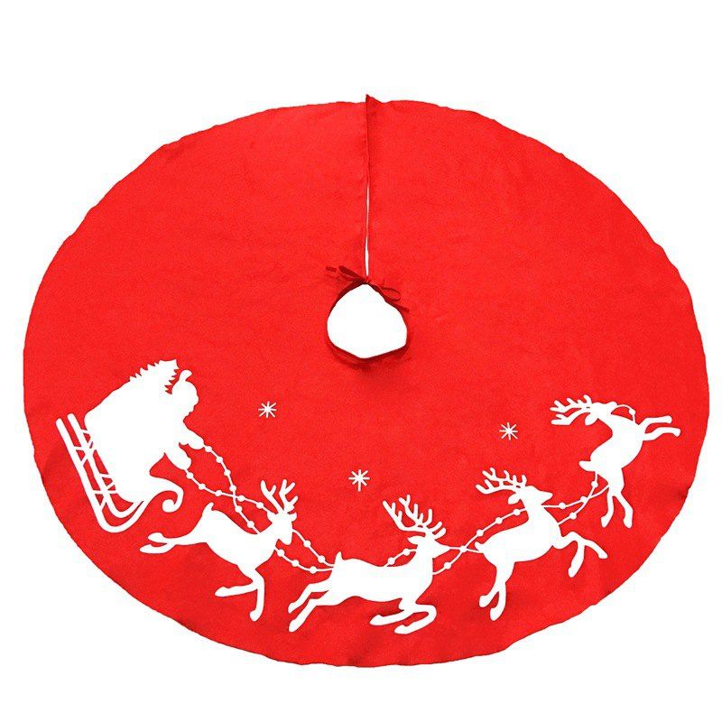 

Lovely Red Christmas Tree Skirt Sled Reindeer and Snowflakes