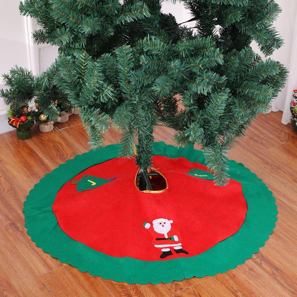 

Red Christmas Tree Skirt with Golden Ruffle Edge New Year Decorations, Rosso red