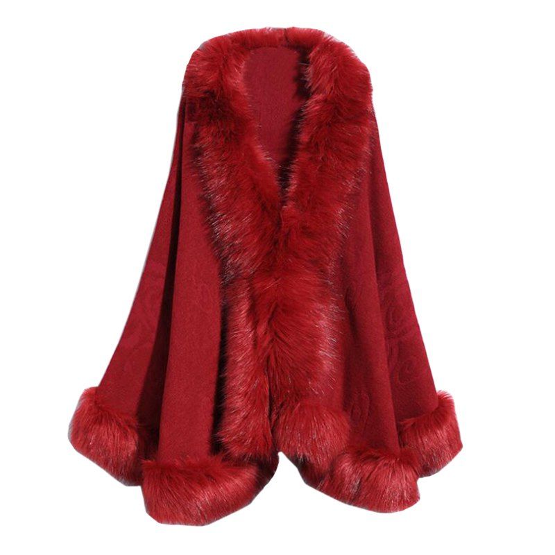 

Women's Fashion Multicolor Faux Fur Shawl Coat, Red wine