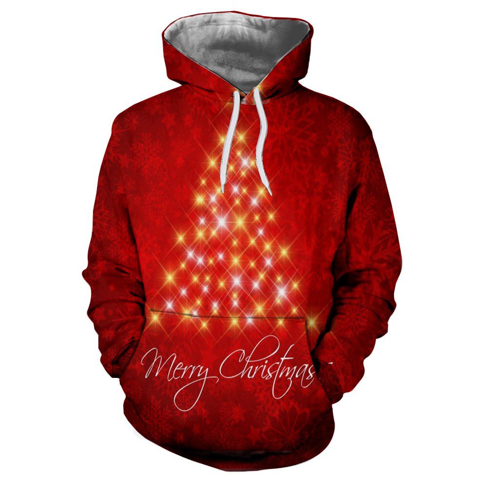 

Men's 3D Christmas Star Print Pocket Hoodie Sweatshirt, Ruby red