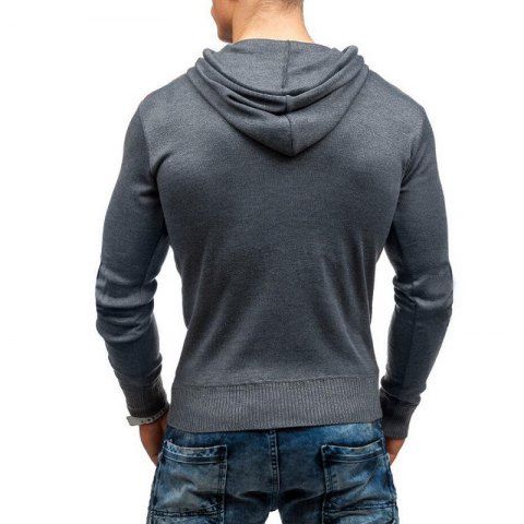 

Men's solid color hooded pullover sweater double shoulder suede stitching, Light gray