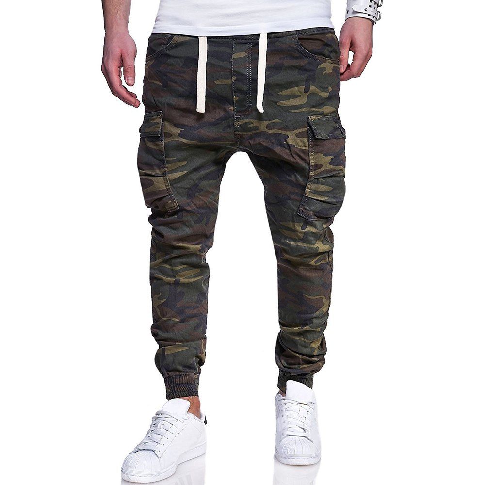 

Men's Big Code Fashion Camouflage Printed Belt Casual Beam Pants, Army green