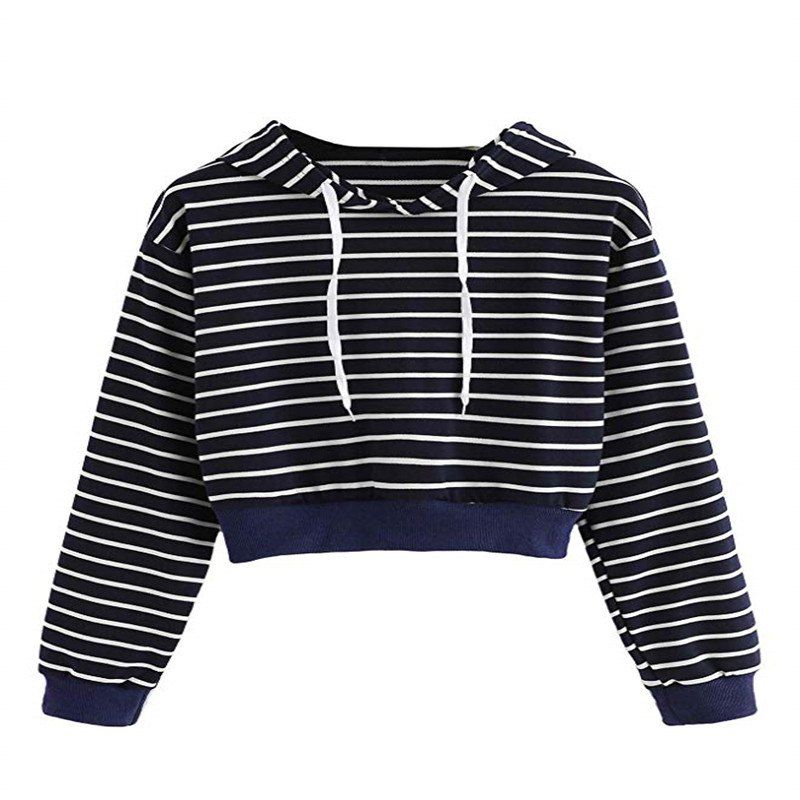 [36% OFF] Women'S Striped Crop Top Sweatshirt Long Sleeve Pullover ...