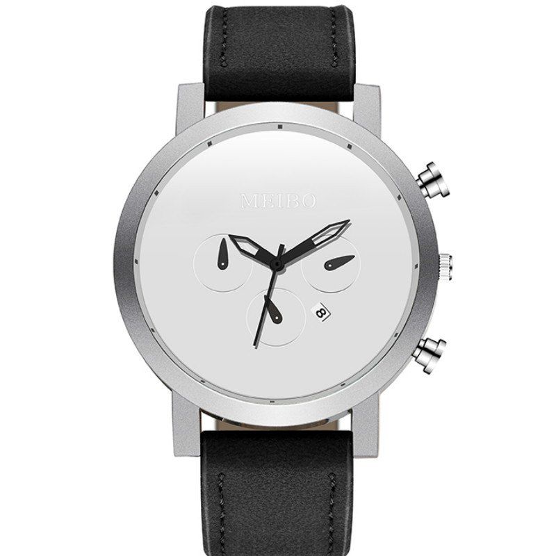 

New Fashion Men Creative Watch Needle Business Casual Belt Quartz Watch, White