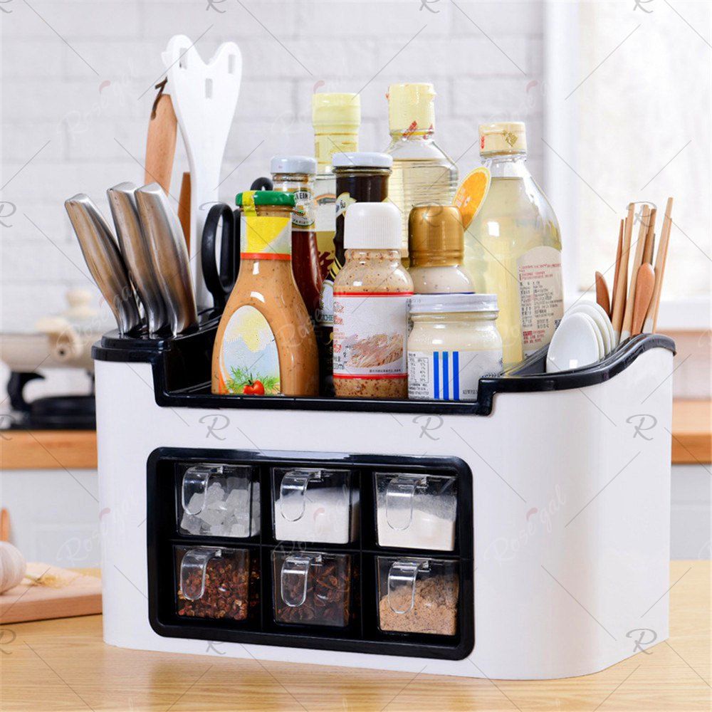 

Kitchen Ware Rack Multiuse Storage Seasoning Box Knife Block Spice Organiser, White