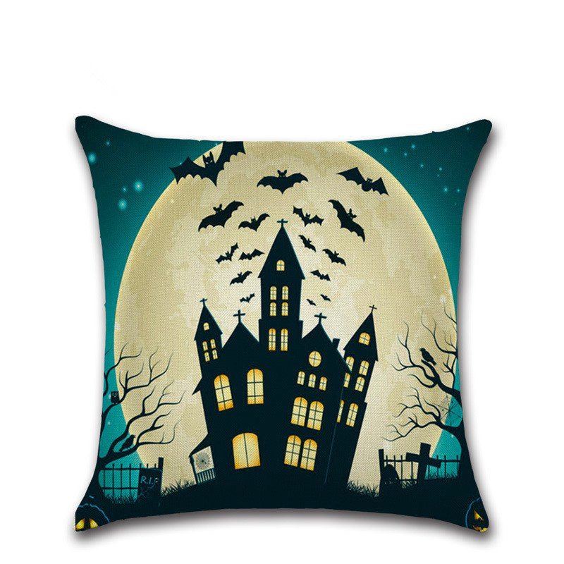 

Halloween Ghost Witch Pumpkin Pillowcases Seat Sofa Pillow Cover Linen Cotton, Multi-b