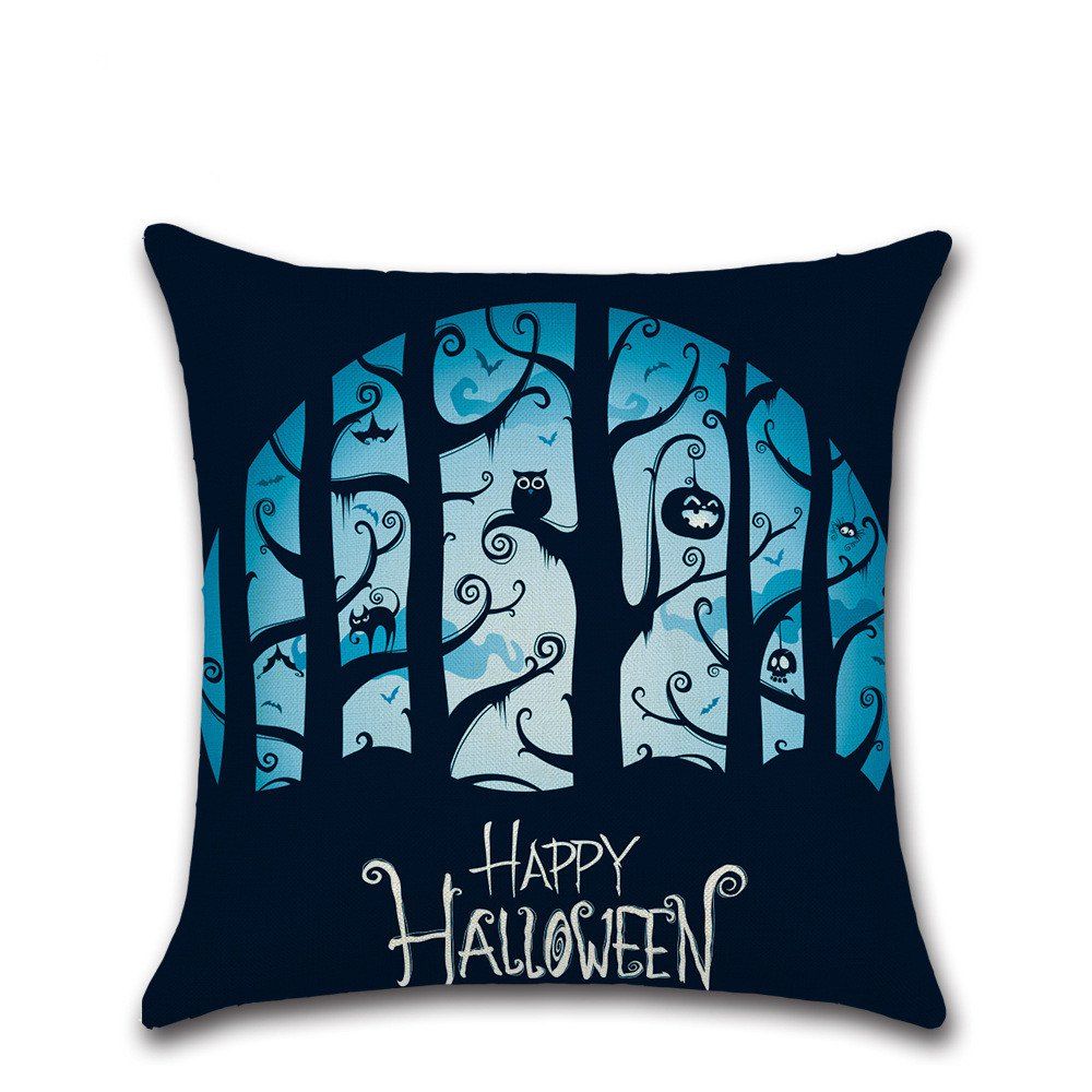 

Happy Halloween Linen Throw Pillow Case Cushion Cover Home Sofa Decor, Multi-e