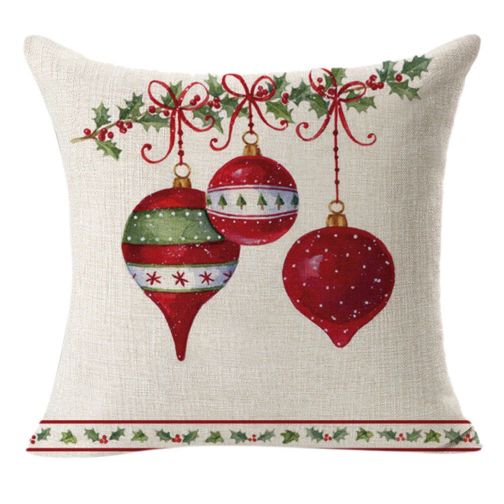 

Christmas Linen Square Throw Flax Pillow Case Decorative Cushion, Multi-c