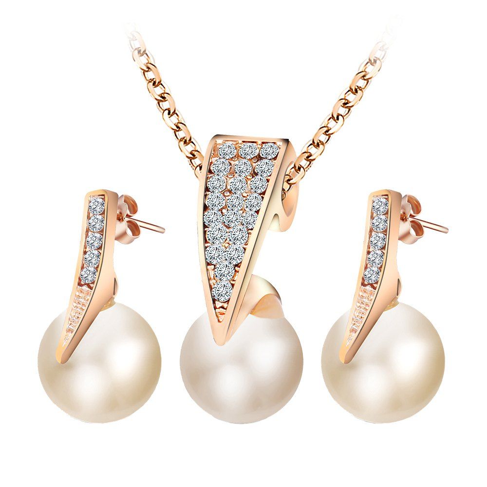 

Triangular Modeling Pendant Necklace Earrings Set, Gold