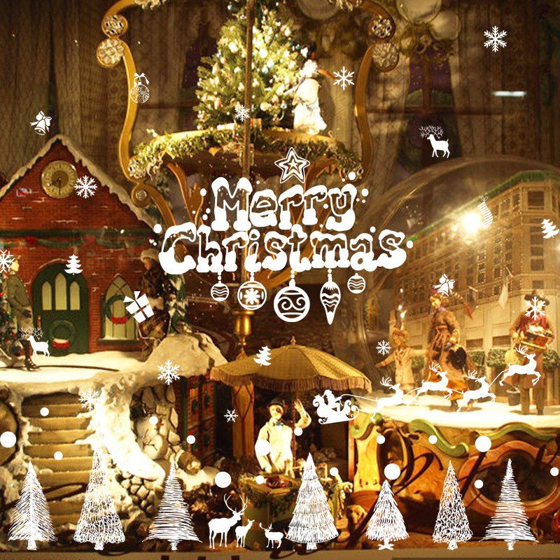 

Removable Wall Stick Elk PVC Wall Stickers Christmas Party Decoration, White