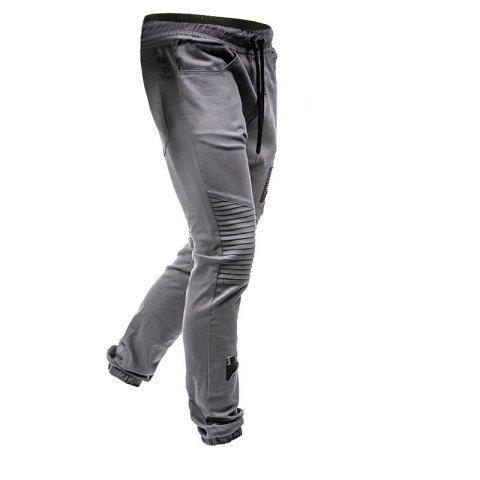 

Men's fashion pleated rag stitching tether casual trousers, Light gray