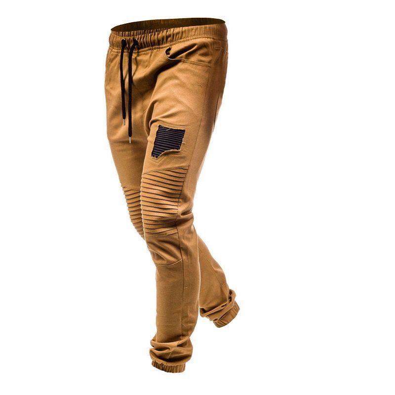 

Men's fashion pleated rag stitching tether casual trousers, Light brown