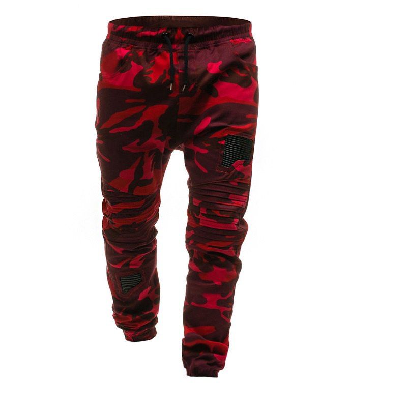 

Men's fashion pleated rag stitching tether casual trousers, Red wine