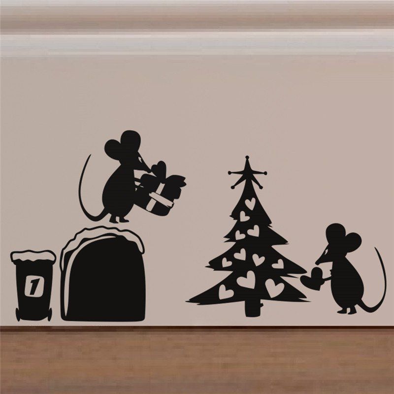 

ABC478 Christmas Cute Animal PVC Wall Sticker, Black