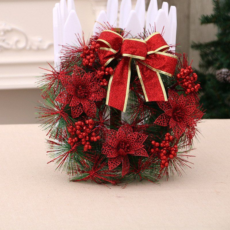 

Merry Christmas Wreath with Bow Handcrafted New Year Elegant Holiday, Red