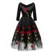 Embroidered Rose Lace Gauze Seven Point Sleeve Dress -  