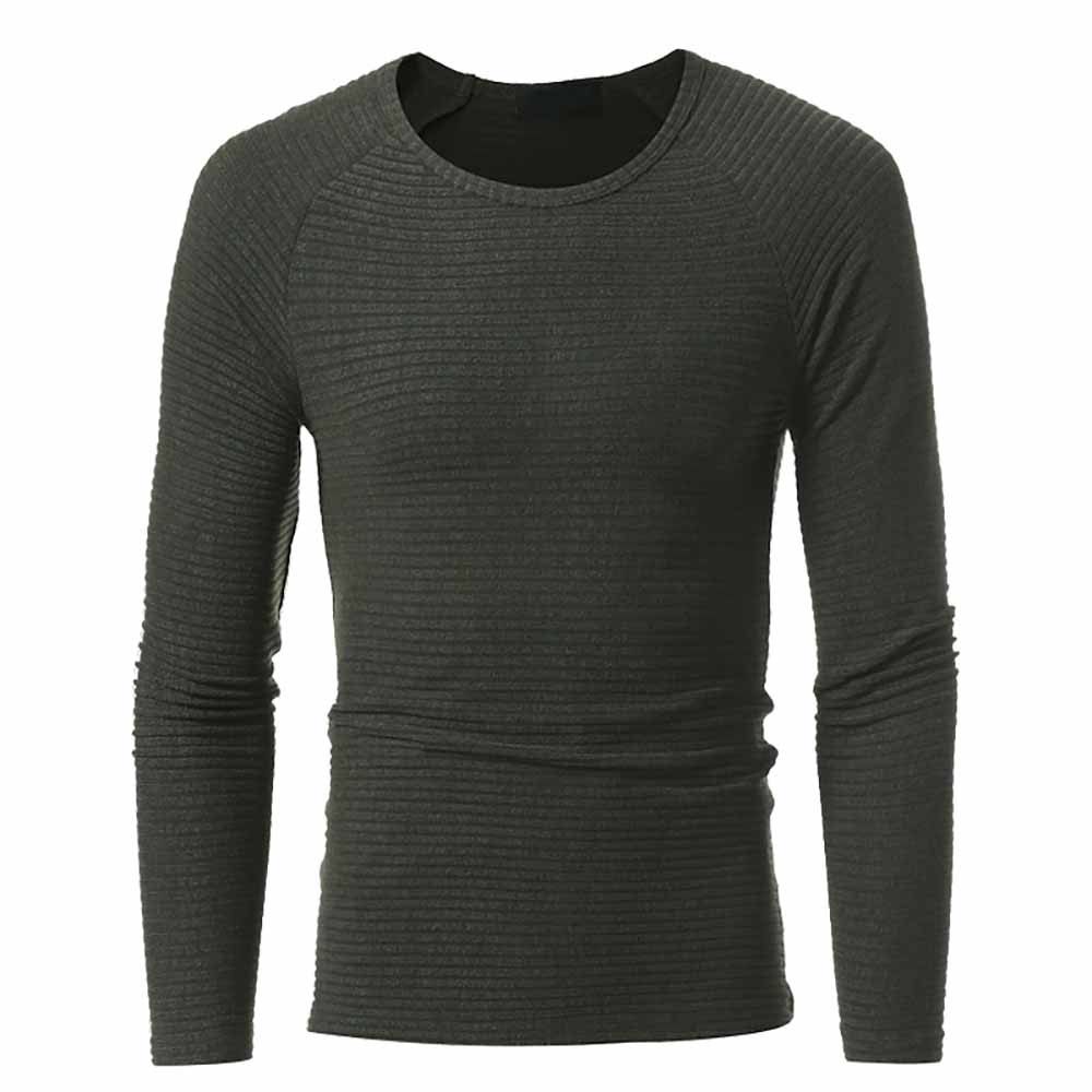 

Men's Fashion High Quality Round Neck Horizontal Stripes Stretch Casual Slim Swe, Army green