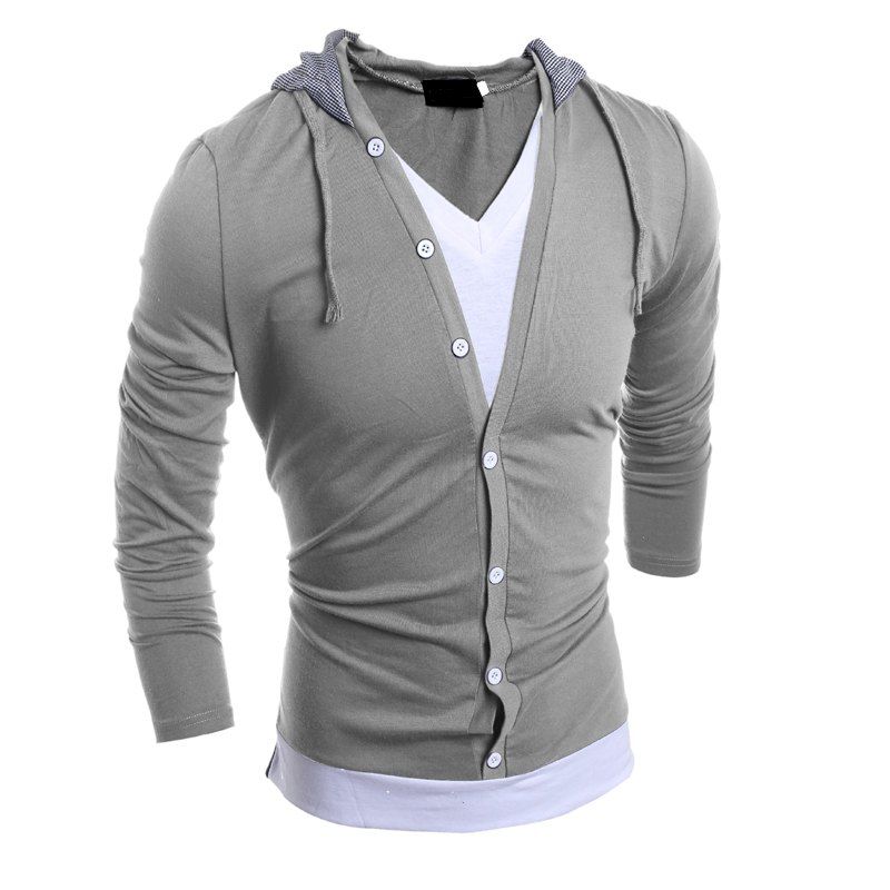 

Men's Fashion Casual Hooded Long-Sleeved T-Shirt, Light gray