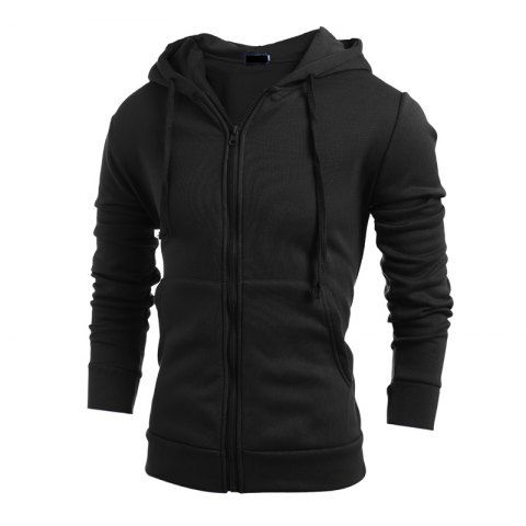 

Men's Fashion Solid Color Zipper Leisure Slim Sports Hoodie, Black