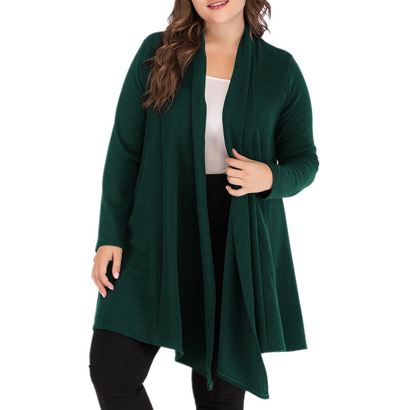 

Long Coat in Solid Color Cardigan, Dark green