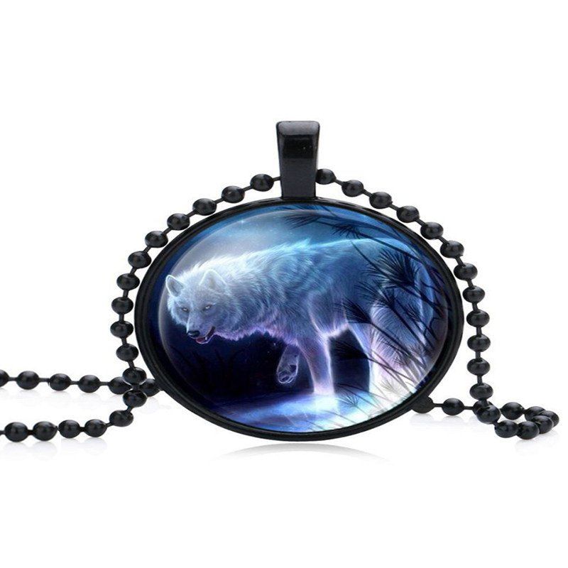 

Fashion Casual Men's White Wolf Pendant Necklace, Black