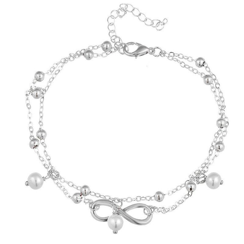 

Fashion Trend Bohemia Wind Lady Eight Characters Pendant Double-Layer Anklet, Silver