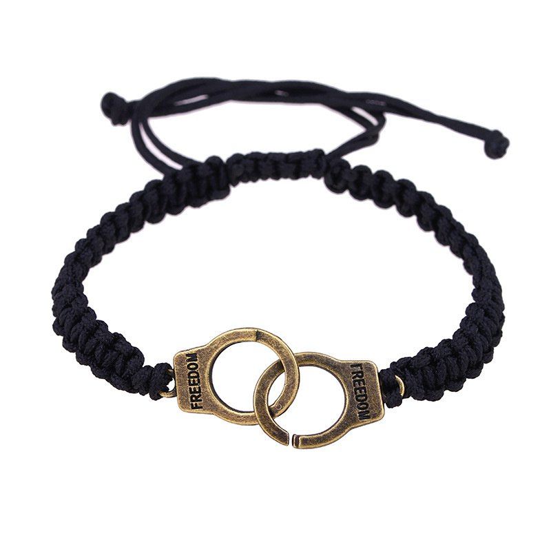 

Fashion Personality Men's Handcuffs Pendant Woven Bracelet, Gold