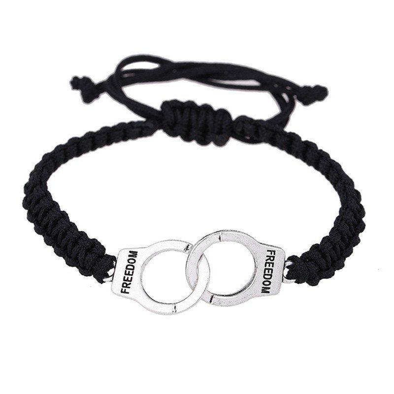 

Fashion Personality Men's Handcuffs Pendant Woven Bracelet, Silver