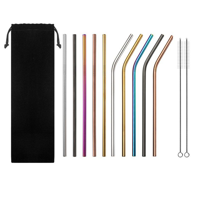 

10Pcs Colorful Stainless Steel Straws Reusable Drinking Straw with Cleaner Brush, Multi