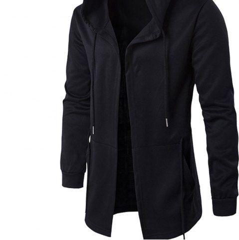 

Men's Long Solid Color Hooded Windbreaker Jacket, Black