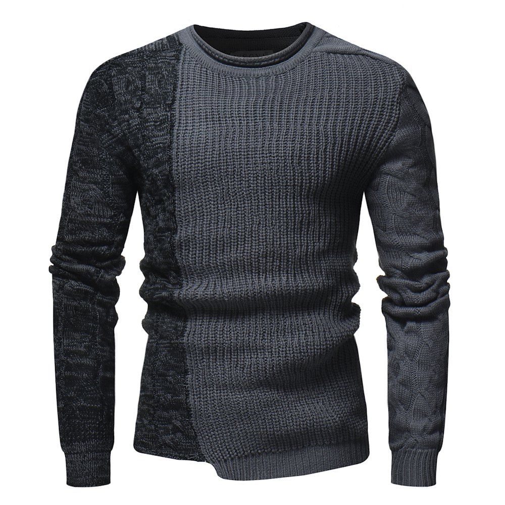 

Men's Fashion Stitching Casual Slim Round Neck Sweater, Dark gray