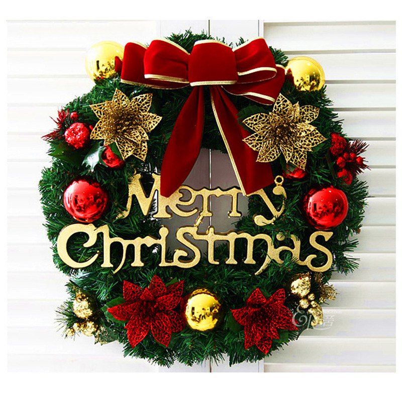 

Merry Christmas Wreath with Bow Handcrafted New Year Elegant Holiday Wreath, Multi