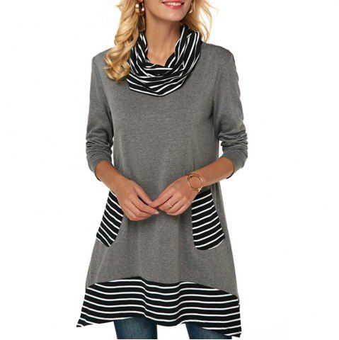 

Long Stripes in A High-Necked T-Shirt, Dark gray