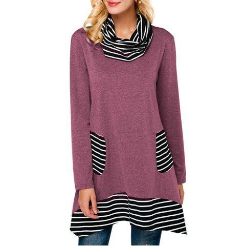 

Long Stripes in A High-Necked T-Shirt, Cherry red