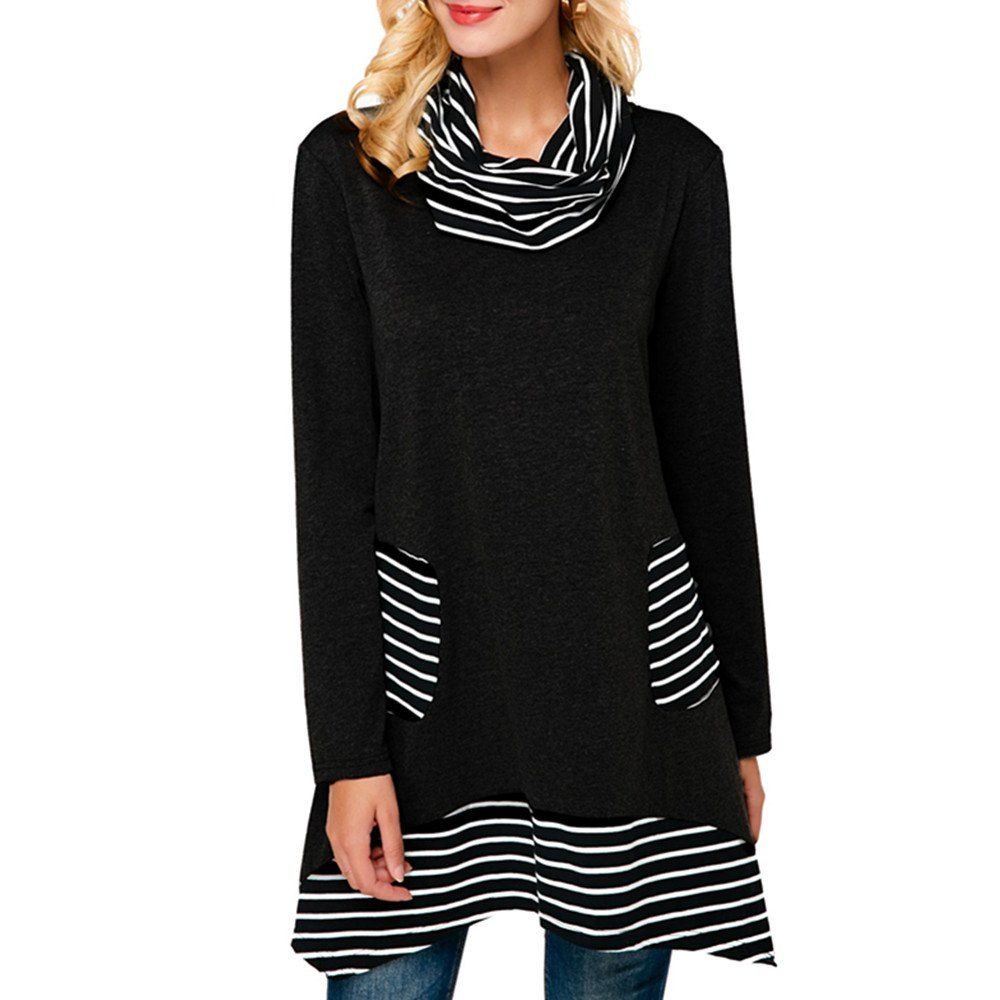 

Long Stripes in A High-Necked T-Shirt, Black