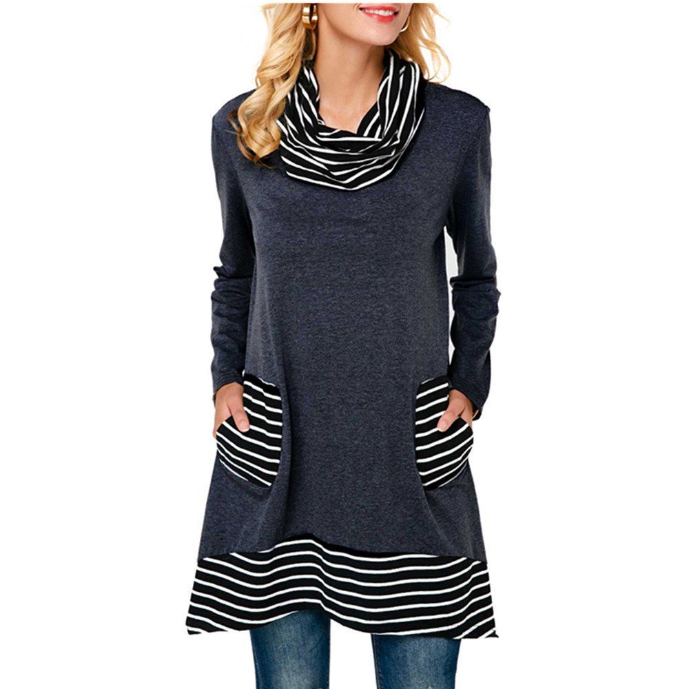 

Long Stripes in A High-Necked T-Shirt, Dark slate blue