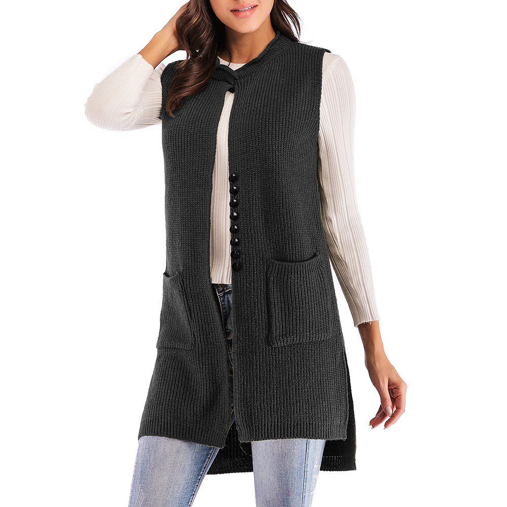 [47% OFF] Autumn Women'S Long Sweater Knit Cardigan Women'S Sleeveless ...