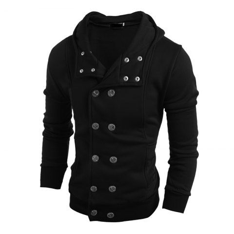 

Men's Fashion Double Breasted Casual Slim Hooded Cardigan Sweatshirt, Black