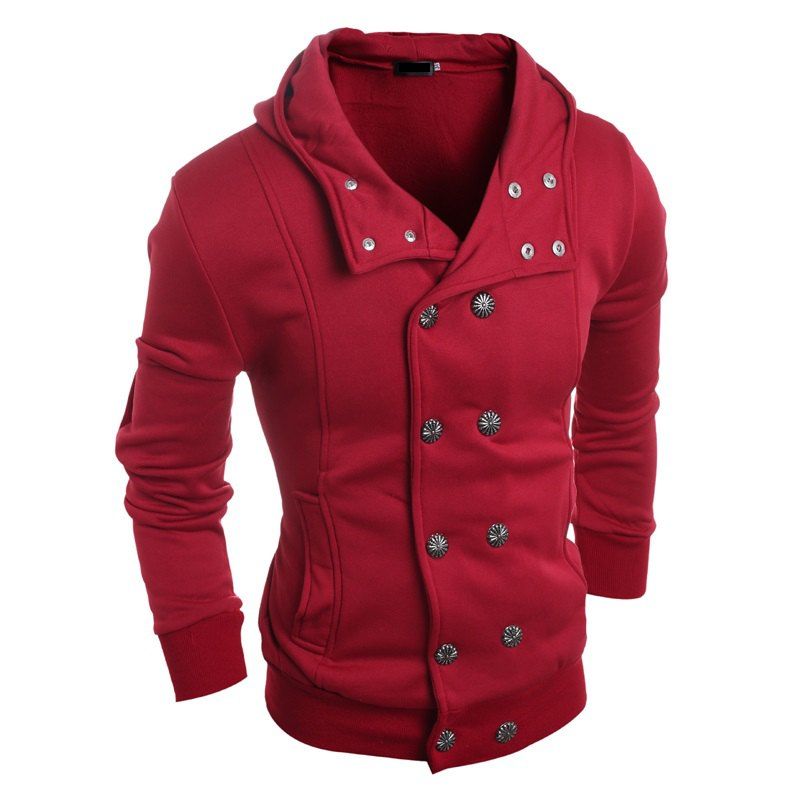 

Men's Fashion Double Breasted Casual Slim Hooded Sports Jacket, Red
