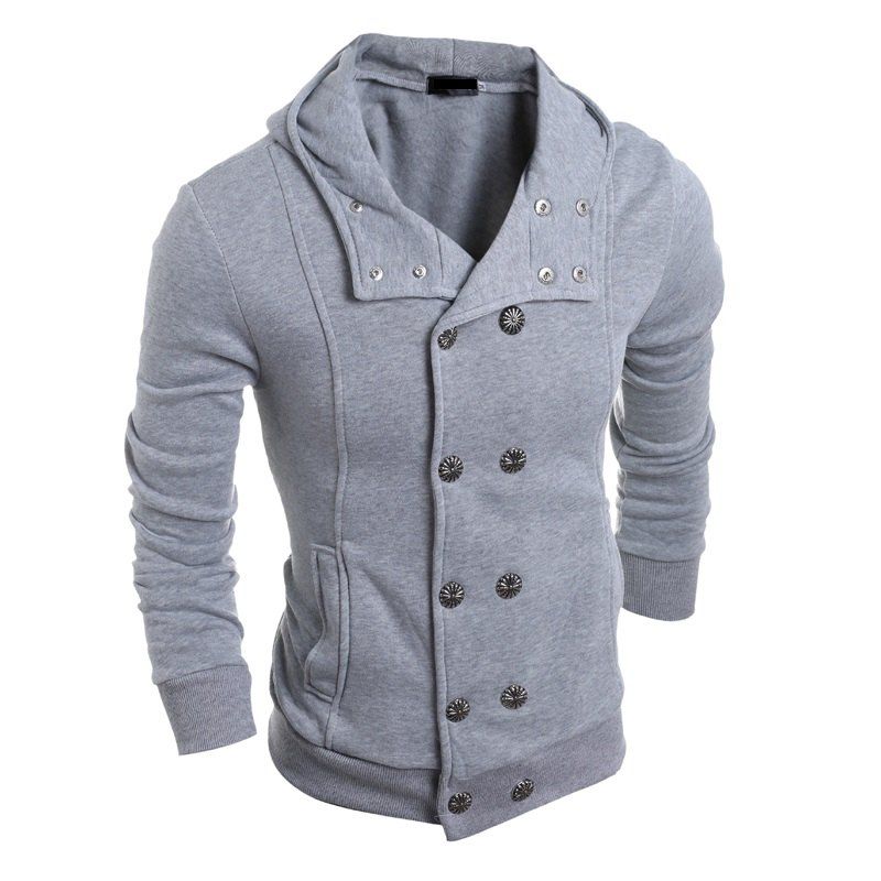 

Men's Fashion Double Breasted Casual Slim Hooded Sports Jacket, Light gray