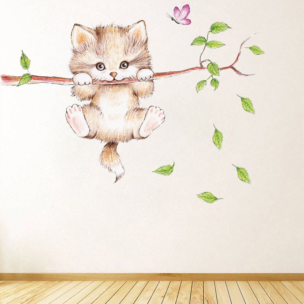 

Cartoon Animal Branch PVC Wall Sticker, Multi