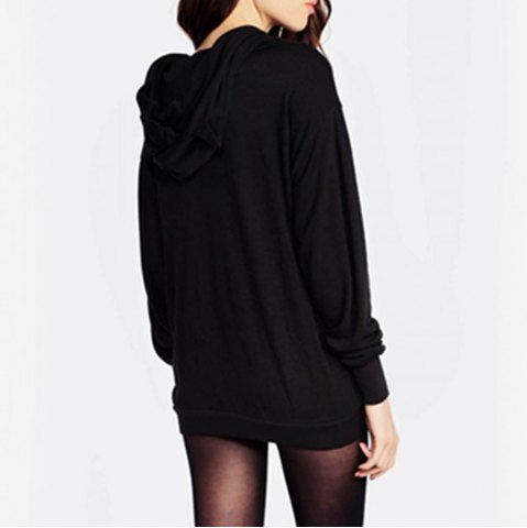 

A Fashionable Print Hooded Hoodie, Black