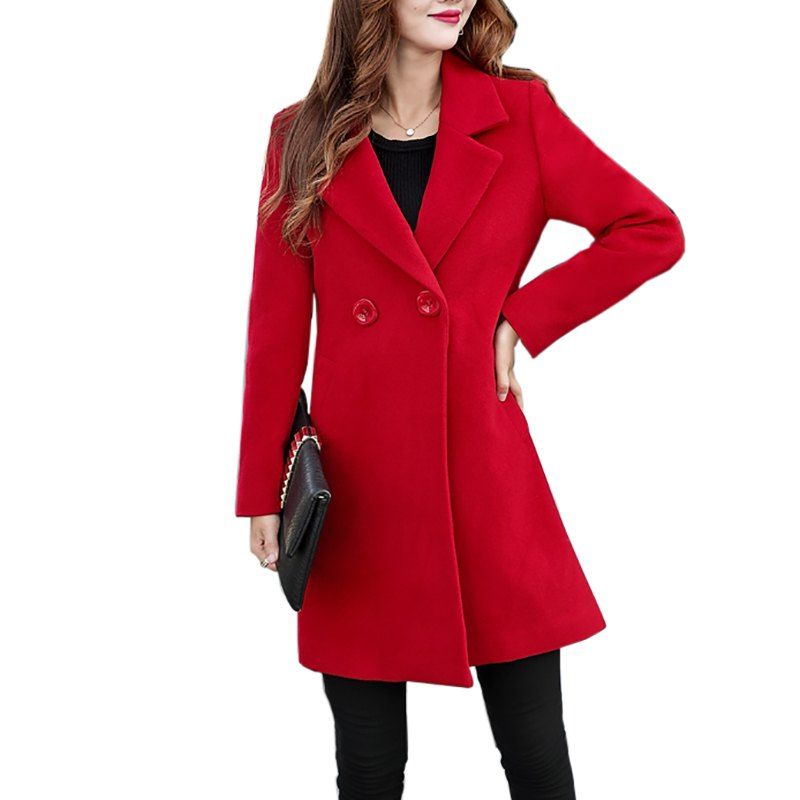 Affordable Women Wool Coat Notch Collar Long Sleeve Winter Coat  